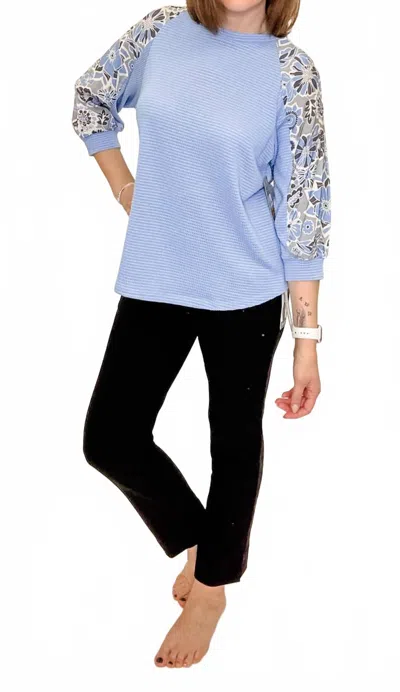 Multiples Three Quarter Sleeve Top In Blue & Floral