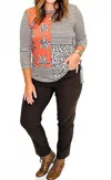 Multiples Three Quarter Sleeve Top In Cinnamon & Star In Black