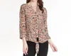 Multiples Tie Front Print Blouse In Red/black/brown In Multi