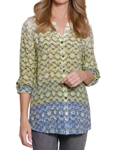 Multiples Tie Waist Button Front Shirt In Lime In Green