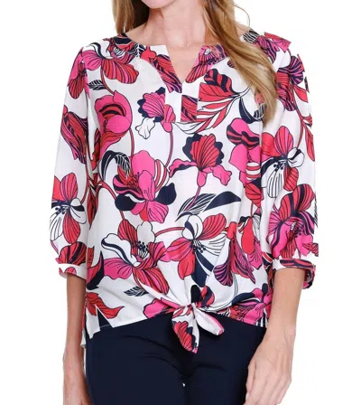 Multiples Tie Waist Printed Top In Multi