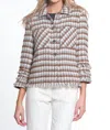 Multiples Triple Fringe 3/4 Sleeve 2-pocket Button & Snap Front Jacket In Multi In Multi