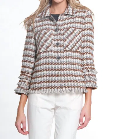 Multiples Triple Fringe 3/4 Sleeve 2-pocket Button & Snap Front Jacket In Multi