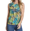 Multiples Tuck Front Neck Print Tank Top In Turq/lime/black In Multi