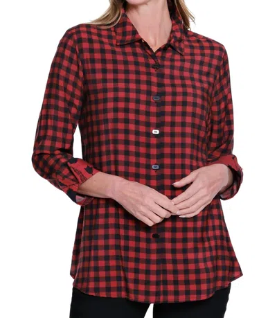 Multiples Turn-up Cuff 3/4 Sleeve Button Front Woven Shirt In Red Multi