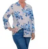 Multiples Turn-up Cuff 3/4 Sleeve Shirt In Blue In Blue