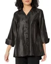 Multiples Turn-up Cuff Button Front Hi-lo Shirt In Black In Black