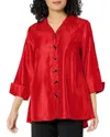 Multiples Turn-up Cuff Button Front Hi-lo Shirt In Red In Red