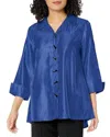 Multiples Button Front And Back Top In Royal In Blue