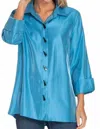 Multiples Turn-up Cuff Button Front High-low Shirt In Cornflower In Blue