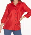 MULTIPLES TURN-UP CUFF BUTTON FRONT HIGH LOW SHIRT IN RUBY RED