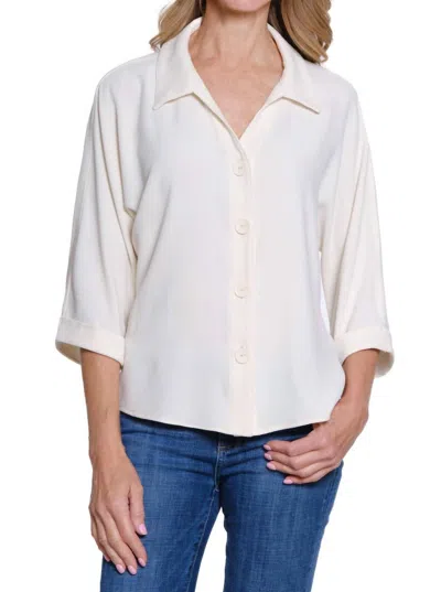 Multiples Turn-up Cuff Dolman Button Front Shirt In Soft Ivory In Multi