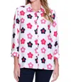Multiples Turn-up Cuff 3/4 Sleeve Button Front Shirt In Multi In Multi