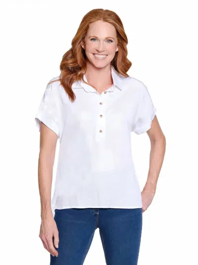 Multiples Twill Denim Popover Top In White