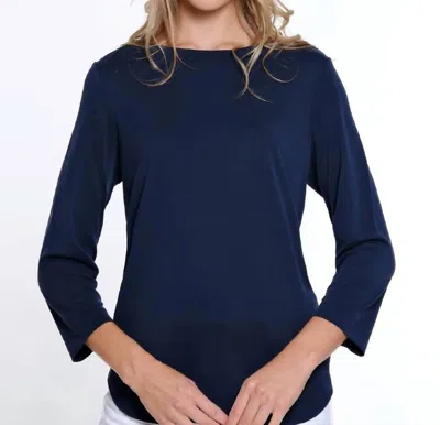 Multiples Wide Neck High-low Knit Top In Midnight Navy In Blue