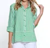 Multiples Wire Collar Button Front Blouse In Green