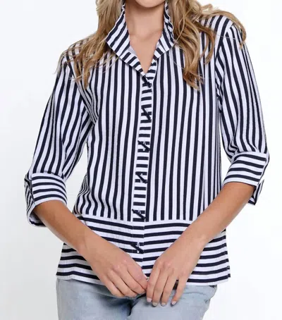 Multiples Wire Collar Button Front Blouse In Navy