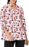 Multiples Wire Collar Button Front Shirt In Multi In White