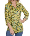 Multiples Wire Collar Cheetah Blouse In Chartreuse In Multi