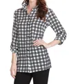 Multiples Wire Collar Plaid Blouse In White/black In Black