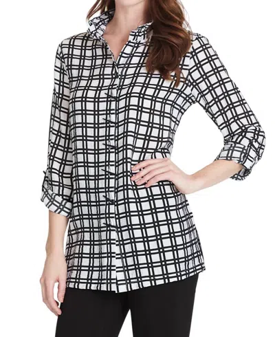 Multiples Wire Collar Plaid Blouse In White/black