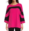 Multiples Women's 3/4 Sleeve Scoop Neck Color Block Top In Bright Fuchsia In Multi