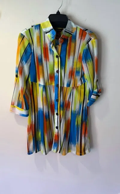 Multiples Women's Accordian Button Front Tunic In White, Royal, Yellow, Orange In Multi
