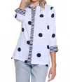 Multiples Women's Sleeve Button Front Shirt In White Navy Dots In White