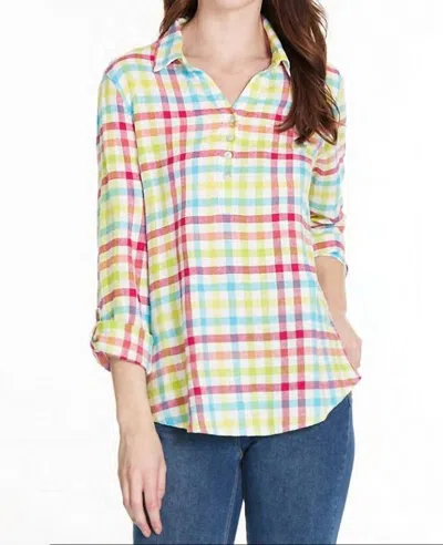 Multiples Woven Plaid Button Down Shirt In Multi In Neutral
