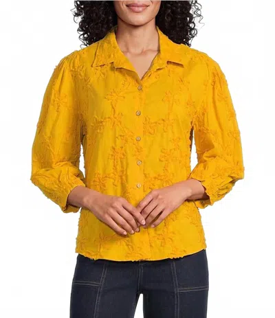 Multiples Woven Stripe Point Collar 3/4 Sleeve Shirt In Yellow