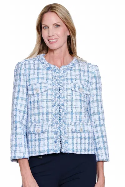 Multiples Woven Tweed Jacket In Blue