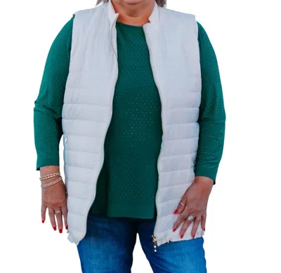 Multiples Zip Collar Quilted Vest In White In Gray