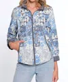 Multiples Zip Through Collar Quilted Reversible Jacket In Multi In Blue