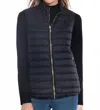 Multiples Zip Thru Collar Zip Pocket Quilted Vest In Black In Blue