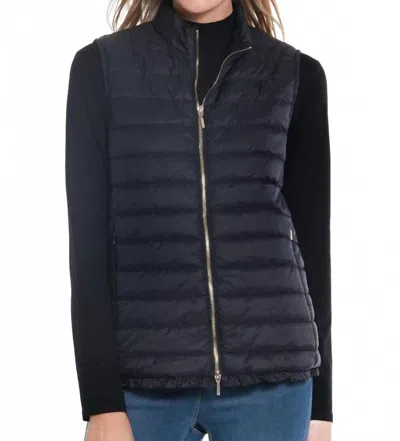 Multiples Zip Thru Collar Zip Pocket Quilted Vest In Black In Blue