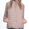 Multiples Zip Thru Collar Zip Pocket Quilted Vest In Taupe In Pink