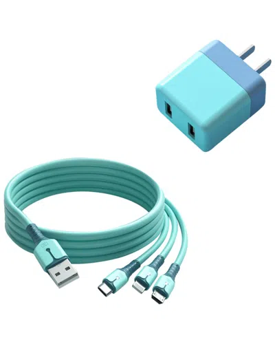 Multitasky 1-meter Turbo Fast-charging Charger With 3-port Cord In Green