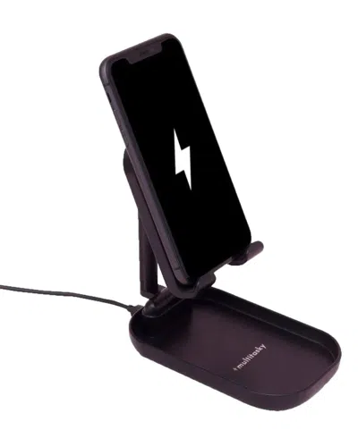 Multitasky Deluxe Black Phone Holder With Charging Pad In Transparent