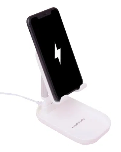 Multitasky Deluxe White Phone Holder With Charging Pad In Transparent