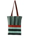 Multitudes Bags Pleated Striped Tote Bag In Green