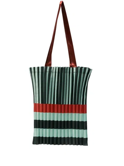 Multitudes Bags Pleated Striped Tote Bag In Green