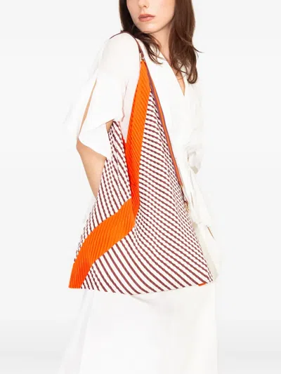 Multitudes Bags Pleated Striped Tote Bag In Orange
