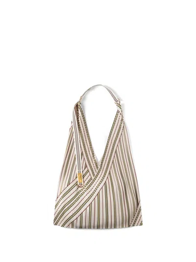 Multitudes Bags Zoe Pleated Striped Tote Bag In Neutral