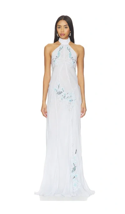 Muma World Blue Vine Embroidered Belmira Dress