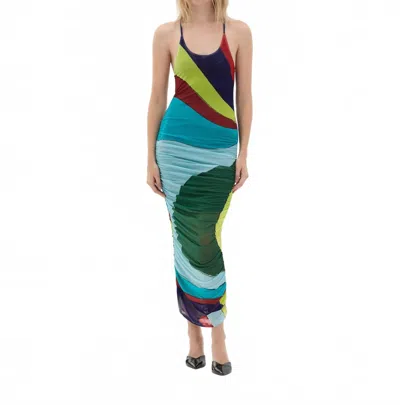 Muma World Calmar Midi Dress In Striped In Multi