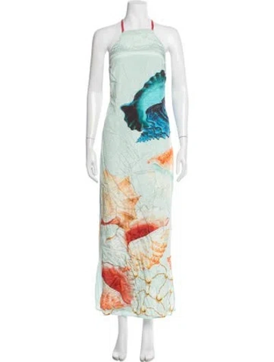 Pre-owned Muma World Printed Long Dress In Green