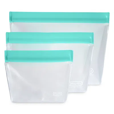 Mumi Reusable Zip Up Bags, Set Of 3 In Aqua
