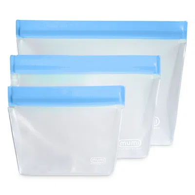 Mumi Reusable Zip Up Bags, Set Of 3 In Blue