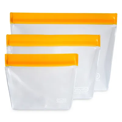 Mumi Reusable Zip Up Bags, Set Of 3 In Orange