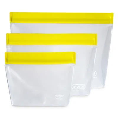 Mumi Reusable Zip Up Bags, Set Of 3 In Yellow